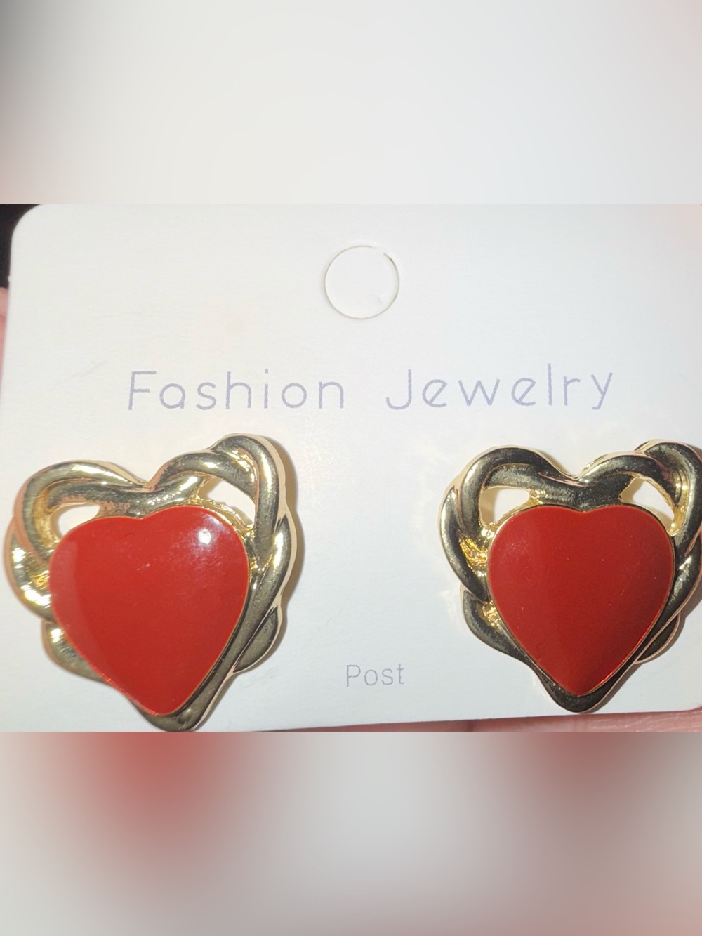 NEW Gold-Tone Earrings with Red Heart Center